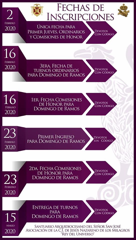 Fechas Inscripciones San Jose 2020