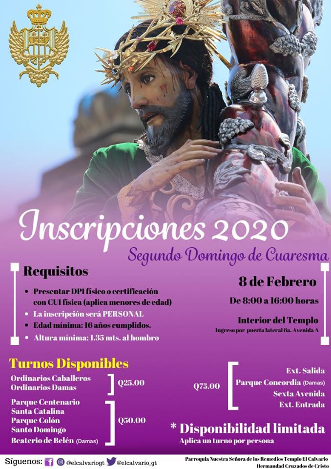 Inscripciones Nuevos Devotos Calvario Segundo domingo