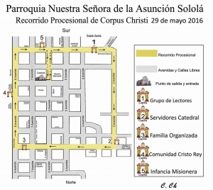 Recorrido de la Procesión de Corpus Christi de Parroquia Nuestra Señora de la Asunción, Sololá