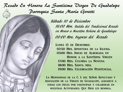 [Afiche] Actividades a realizarse por la Virgen de Guadalupe en Santa Maria Goretti