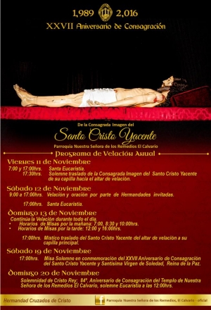 [AFICHE] Actividades a realizarse por la Velación anual Santo Cristo Yacente del Templo del Calvario