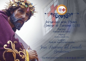 Inscripciones Procesión de Jesús Nazareno del Consuelo para Primer Domingo de Cuaresma