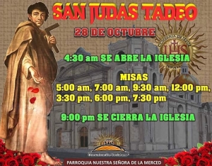 Afiche actividades en el Templo Mercedario en el Dia de San Judas Tadeo