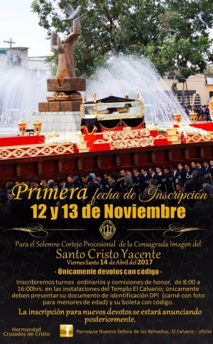 Primera Fecha de Inscripciones Santo Cristo Yacente del Calvario Viernes Santo 2017