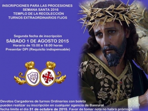 2da Fecha Inscripciones para Sabado Anterior a Ramos y Viernes Santo  2016 en la Hermandad Cruzados del Santo Sepulcro, La Recolección