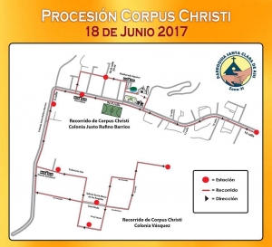 Recorrido Procesión de Corpus Christi Parroquia Santa Clara de Asis zona 21