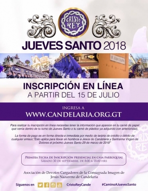 Inscripciones en Línea Jueves Santo 2018 en el Templo de Candelaria