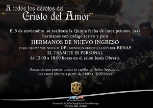 Inscripciones para Nuevos y antiguos para Señor Sepultado "Cristo del Amor" Templo de Santo Domingo