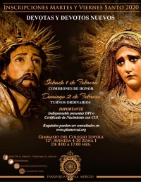 [Inscripciones 2020] Nuevos Devotos Procesión Martes y Viernes Santo Jesús de la Merced y Virgen de Dolores, Ciudad Capital