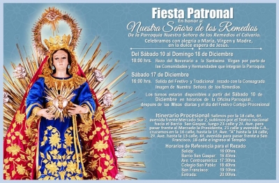 [Afiche] Actividades a realizarse por la Festividad de Nuestra Señora de los Remedios, Fiesta patronal Templo del Calvario
