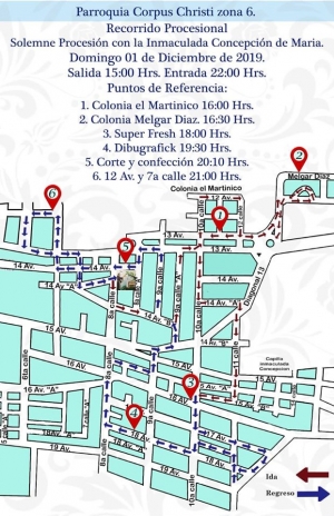 Recorrido y puntos de Referencia Rezado Inmaculada Concepci&oacute;n Parroquia Corpus Christi zona 6